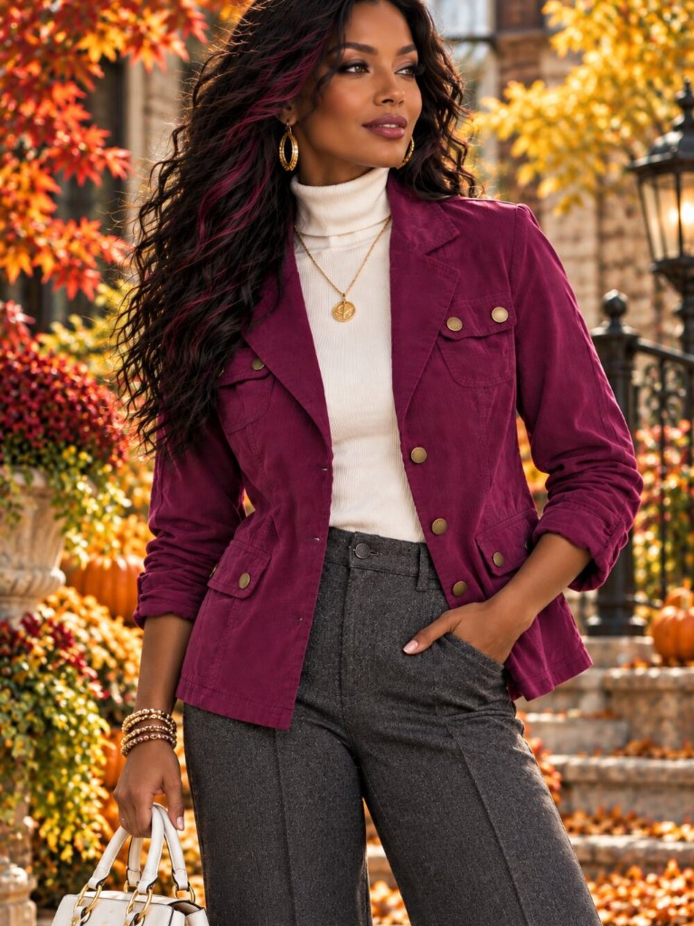 XCVI Wearables Cozy Corduroy Jacket Sz XS Purple Ruched 3/4 Sleeves NWT!